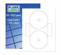 Etiqueta de cara completa para CD/DVD | Cantidad 100 discos, 100 lomos | 50 hojas en total | Blanco mate permanente | Compatible con inyección de tinta y láser | Estilo central pequeño Neato |