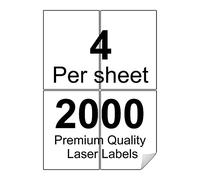 Etiqueta de dirección blanca A4 autoadhesiva para impresora, 4 etiquetas por hoja, 500 hojas, 2000 etiquetas en total, 210 x 148 mm, compatible con impresoras de inyección de tinta y láser