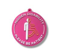 Etiqueta de disco de concienciación visual para discapacidad oculta, por favor sé paciente conmigo, se adapta a tu cordón existente (rosa)