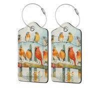 Etiqueta de equipaje con diseño de pájaro colorido sobre una valla nevada con solapa de privacidad para maletas de cuero, 2 unidades