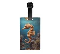 Etiqueta de equipaje con patrón de caballito de mar mediterráneo, etiqueta de viaje extraíble de privacidad de 8,4 x 5,3 cm