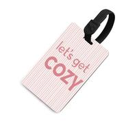 Etiqueta de equipaje con texto en inglés "Let's Get Cozy on White Pink Stripes" para bolsa de viaje, maleta, etiquetas de nombre