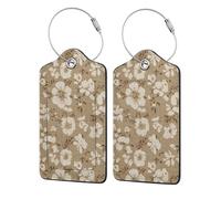 Etiqueta de equipaje de cuero con diseño floral de flores blancas para maleta, paquete de 2 etiquetas de equipaje de cuero con solapa de privacidad, etiqueta de identificación de nombre y lazo de