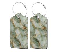 Etiqueta de equipaje de mármol de lujo de color verde claro para maleta, paquete de 2 etiquetas de equipaje de cuero con solapa de privacidad, etiqueta de identificación de nombre y lazo de metal para