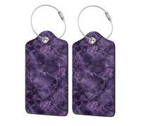 Etiqueta de equipaje de mármol morado oscuro de cuarzo para maleta, paquete de 2 etiquetas de equipaje de cuero con solapa de privacidad, etiqueta de identificación de nombre y lazo de metal para
