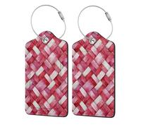 Etiqueta de equipaje de tela tejida rosa acuarela con texturas trenzadas para maleta, paquete de 2 etiquetas de equipaje de cuero con solapa de privacidad, etiqueta de identificación de nombre y lazo