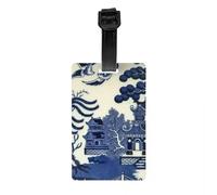 Etiqueta de equipaje de Willow Ware Oriental Toile azul Delft Chinoiserie Pagoda, etiqueta de identificación para bolsa de viaje