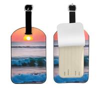 Etiqueta de equipaje elegante con estampado de olas del mar y atardecer con olas del océano, 4.3 x 2.76 pulgadas, protección de privacidad