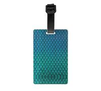 Etiqueta de equipaje minimalista moderna con estampado de escamas de peces azules, elegante, de PVC, soporte de identificación, diseño limpio para viajeros elegantes
