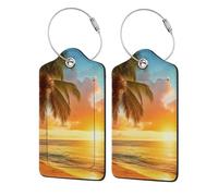 Etiqueta de equipaje Sunrise by The Seaside, etiqueta de equipaje de viaje de cuero sintético, etiqueta de maleta, etiquetas de maleta con lazo de acero duradero, identificadores