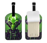 Etiqueta de equipaje única y elegante con estampado de alienígena de oreja larga verde para maletas, bolsas de viaje y más etiquetas de equipaje