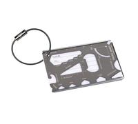 Etiqueta de equipaje y tarjeta de herramientas con 22 funciones - JIMMY - dos tarjetas de direcciones escribibles, incl. anilla de alambre para sujeción - regla de centímetros/pulgadas…