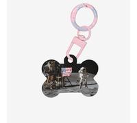 Etiqueta de identificación con diseño de astronauta en la luna, diseño de hueso de perro, doble cara, con llavero para mascotas