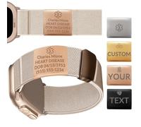 Etiqueta de identificación médica personalizada para correa de reloj, etiqueta de alerta de emergencia grabada de acero inoxidable para condiciones médicas, alergias e información de contacto, se