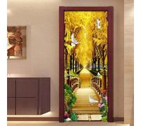 Etiqueta De La Pared De La Puerta Mural De La Puerta 3D Árboles Puente De Madera Paisaje 90 X 210 Cm Pegatinas De Puerta, Murales De Pared Interior, Póster, Papel Tapiz Artístico, Autoadhe-6428902934