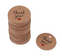 Etiqueta de papel redonda, 100 piezas 3,5 x 3,5 cm / 1,38 x 1,38 pulgadas Etiqueta colgante hecha a mano marrón Favor de boda de postre Etiqueta de precio de joyería para tienda (Gracias)