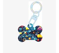 Etiqueta de perro con diseño abstracto de ciencia química, diseño de hueso de doble cara, etiquetas de identificación de perro en forma de hueso, etiquetas de nombre de mascota
