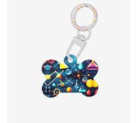 Etiqueta de perro con diseño abstracto de ciencia química, diseño de hueso de doble cara, etiquetas de identificación de perro en forma de hueso, etiquetas de nombre de mascota