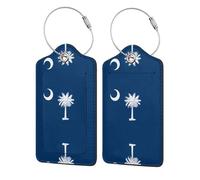 Etiqueta de piel sintética con bandera de Carolina del Sur adecuada para bolsos, mochilas, equipaje, Negro -, 4 Piezas