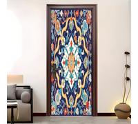 Etiqueta de Puerta para Vinilos Decorativos 77x200 cm, Tema de flores de estilo étnico Pegatina Mural Fotográfico Extraíble para Pared, Azul Autoadhesiva Pegatinas para Puertas y Sala de Baño