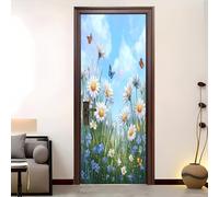 Etiqueta de Puerta para Vinilos Decorativos 88x200 cm, Flores y mariposas románticas Pegatina Mural Fotográfico Extraíble para Pared, Azul Autoadhesiva Pegatinas para Puertas y Sala de Baño