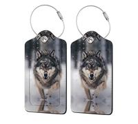 Etiqueta de viaje de piel sintética con patrón de lobos para configurar etiquetas de equipaje de mano, color negro, 2 unidades