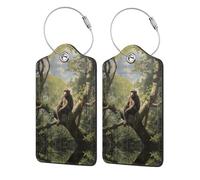 Etiqueta de viaje de piel sintética con patrón de mono sentado en un árbol, 4 piezas para configurar el bolso de mano y equipaje