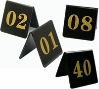 Etiqueta digital acrílica para placas de matrícula Números de mesa acrílicos estilo tienda campaña 1-25 1-50 1-100 8x8cm 3mm Negro(1 to 50)