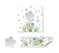 Etiqueta engomada del espejo de la flor dibujada a mano, etiqueta engomada de la combinación de la mariposa de la hoja verde, calcomanías autoadhesivas de la decoración de la pared, para la