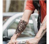 Etiqueta engomada del tatuaje de hierbas que cubre la cicatriz de área grande del león del brazo para hombres, pegatina semipermanente impermeable y antiroce, tatuajes falsos
