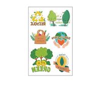 Etiqueta Engomada Del Tatuaje Del Día Mundial De La Protección Del Medio Ambiente, Pegatina Promocional Del Tatuaje De La Tierra De La Planta Verde De Dibujos Animados