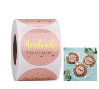 Etiqueta "Handmade with Love", 500 piezas etiqueta autoadhesiva hecha a mano personalizada, etiqueta autoadhesiva de lámina de oro rosa para el paquete de decoración de regalo de repostería casera