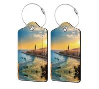 Etiqueta impresa de piel sintética de atardecer en Barcelona, adecuada para bolsos, etiquetas de bolsas de viaje, etiquetas de equipaje, Negro -, 1