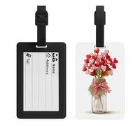 Etiqueta para equipaje con diseño de ramo de corazón de San Valentín en un frasco, bolsa de viaje, maleta, equipaje