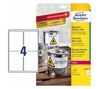 Etiqueta para impresora autoadhesiva Avery L4774-8 A4 Poliéster Laser Permanente