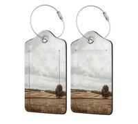 Etiqueta vintage de campo abierto con etiqueta de equipaje de granja para maleta, paquete de 2 etiquetas de equipaje de cuero con solapa de privacidad, etiqueta de identificación de nombre y lazo de