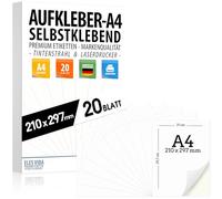 Etiquetas A4 - 20 unidades - 210 x 297 mm, imprimibles universalmente, superficie blanca mate, compatible con impresoras de inyección de tinta y láser, ideales para aplicaciones versátiles -