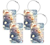 Etiquetas acrílicas para equipaje, diseño de muñeco de nieve en un sombrero de Navidad sonriendo en la nieve, para maletas, etiquetas de equipaje de aeropuerto, etiquetas de equipaje para viajes