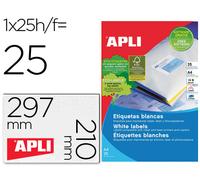 Etiquetas Adhesivas Apli 1215 Formato 210X297 mm para Impresión Caja con 25 Hojas con 25