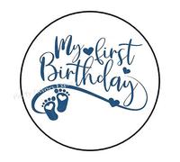 Etiquetas adhesivas azules para sobres con texto en inglés "My 1st First Birthday" (60 unidades)