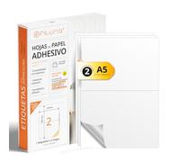Etiquetas Adhesivas Blancas, Crea tus Pegatinas Personalizadas para cualquier Superficie, Papel A4 Adhesivo Seguro, Etiqueta Adhesiva para Imprimir - Ofituria (2 por hoja, 10h)