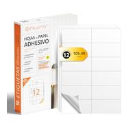 Etiquetas Adhesivas Blancas, Crea tus Pegatinas Personalizadas para cualquier Superficie, Papel A4 Adhesivo Seguro, Etiqueta Adhesiva para Imprimir - Ofituria (12 por hoja, 50h)