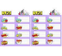 Etiquetas adhesivas BT21 - Pegatinas libro nombres/Pack etiquetas escolares - Papeleria BT21 - Vuelta al cole material escolar - Producto con licencia oficial (Paquete de 2)