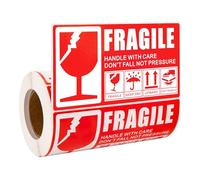 Etiquetas Adhesivas Frágil, 300 Pegatinas Rojas de Advertencia de 13 x 7 cm "FRAGILE HANDLE WITH CARE" Calcomanías de envío con cuidado, artículo frágil, Proteger paquetes, embalaje