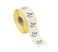 Etiquetas adhesivas halal impresas de 25 mm de diámetro. Ideal para envasado de alimentos. 1000 etiquetas por rollo, adhesivo permanente.