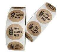 Etiquetas adhesivas kraft para alérgenos, 200 unidades, 3,5 cm, indicaciones: Vegano, Sin Gluten, Sin Azúcar, Sin Alcohol, Sin Lácteos, Sin Nueces, Sin Huevo, Sin Maní, Sin Soja (GLUTEN FREE)