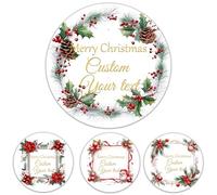 Etiquetas adhesivas personalizadas de Navidad redondas para regalo con fuente dorada metálica, calcomanías impermeables para fiestas de cumpleaños, etiquetas de recuerdos de vacaciones
