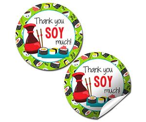 Etiquetas adhesivas Thank You Soy Much Sushi, 40 pegatinas de círculo de fiesta de 2 pulgadas por AmandaCreation, ideales para maestros, compañeros de trabajo, empleados y cualquier persona que necesite sentirse apreciada