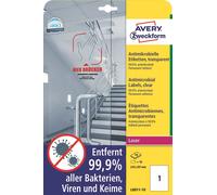 Etiquetas Avery antimicrobianas 210 x 297 mm transparentes, 10 unidades.