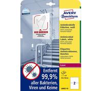 Etiquetas Avery antimicrobianas de 210 x 148 mm, blancas, pack de 20 unidades.